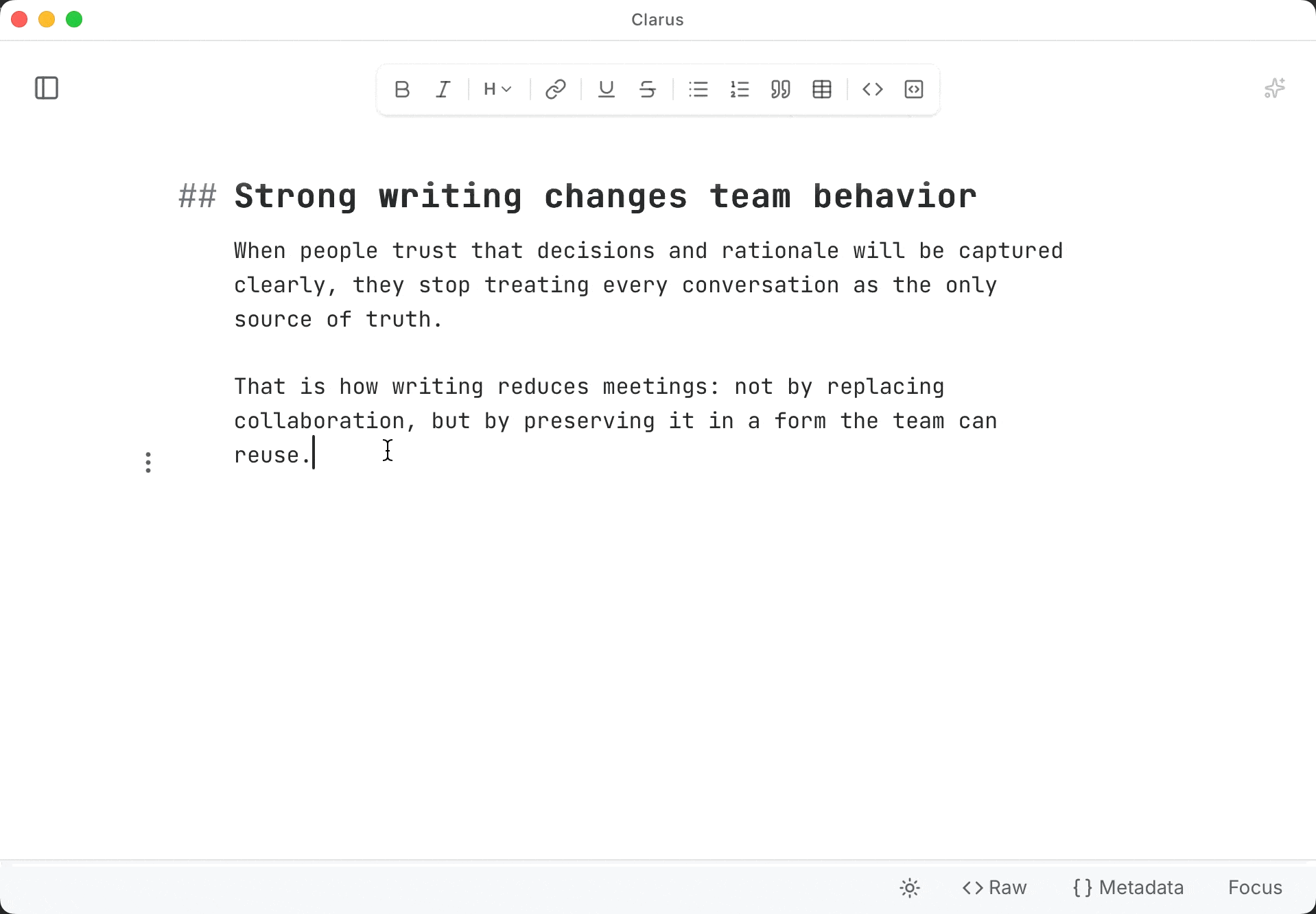 Sprint Mode timer counting down while writing in Clarus