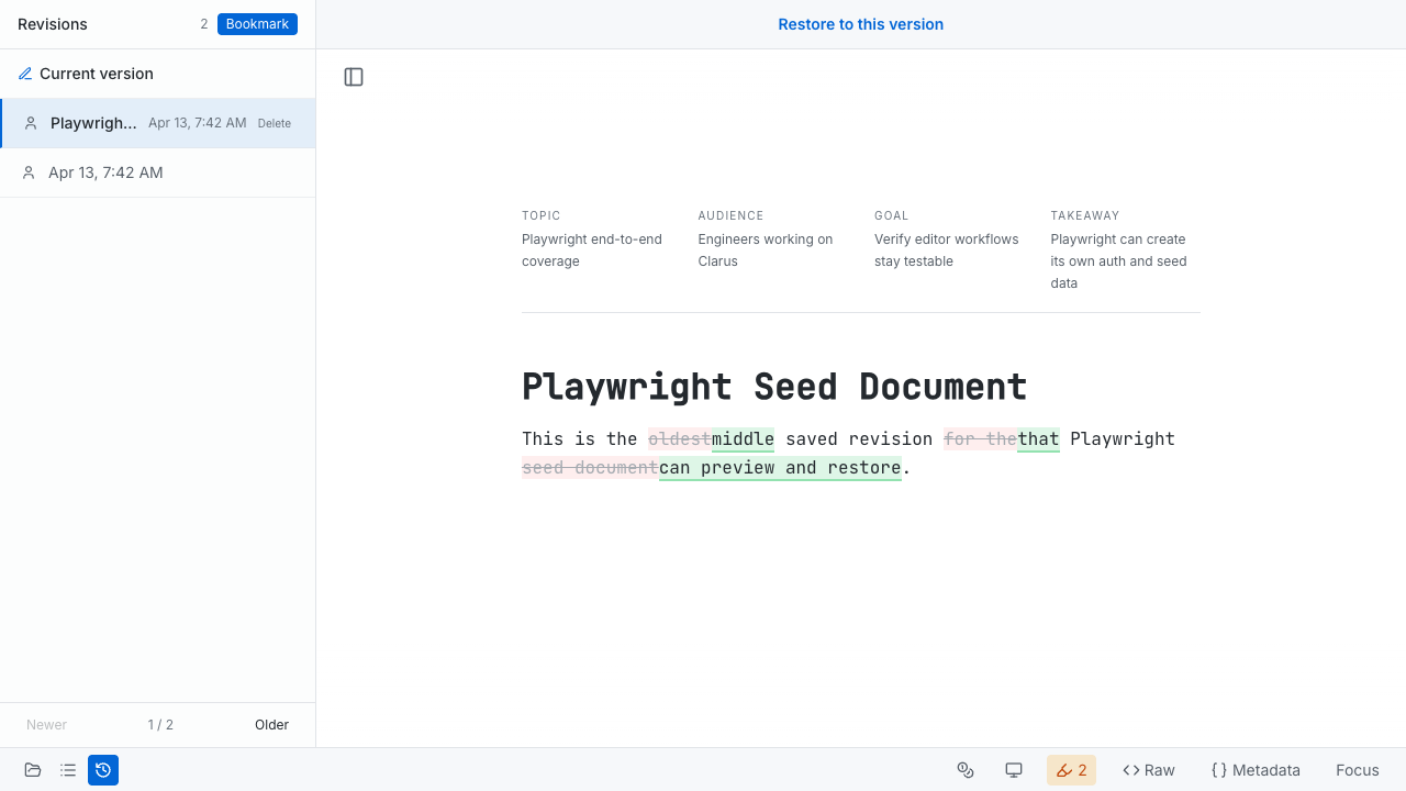 Clarus track changes view with inline revisions